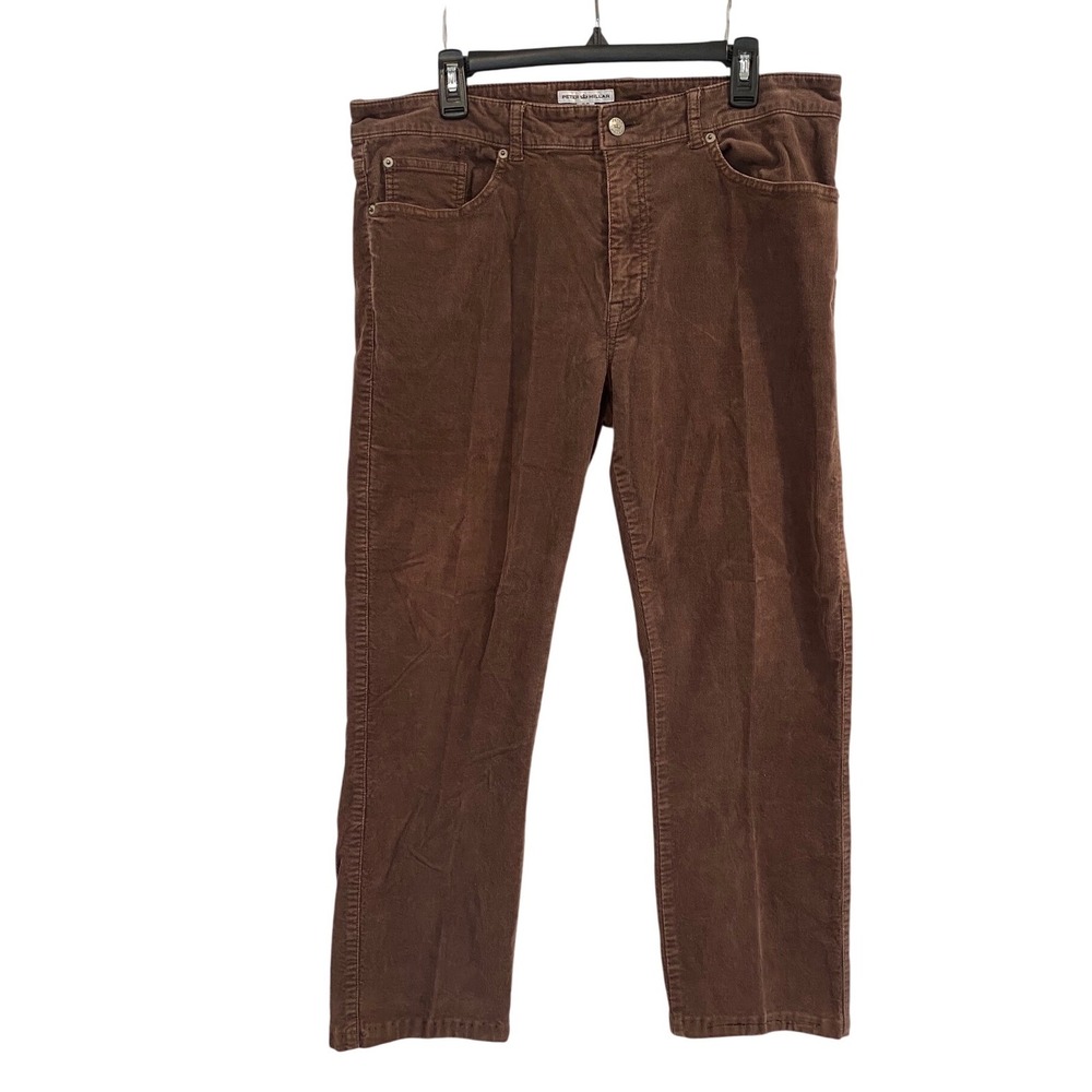 Peter Millar Mens Brown Corduroy Pants‎ Sz 35 Straight Leg 5 Pocket Cotton Blend
